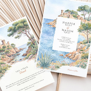 Costa Brava Spanien Aquarell Destination Hochzeit Einladung