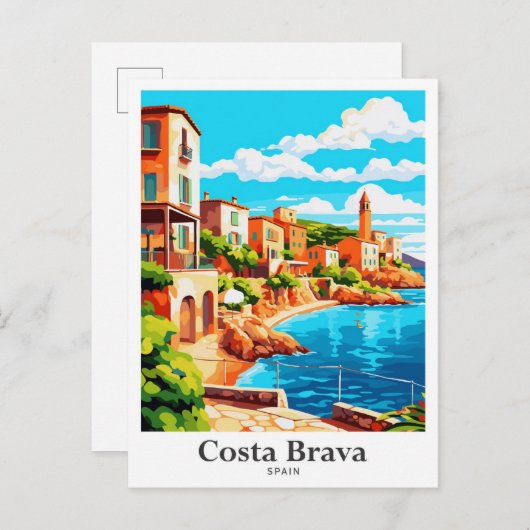 Costa Brava Spanien Vintage Reise Illustration Postkarte (Vorne/Hinten)