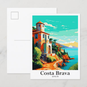 Costa Brava Spanien Vintage Travel Portrait Postkarte