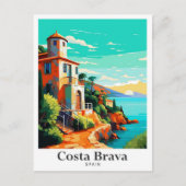 Costa Brava Spanien Vintage Travel Portrait Postkarte (Vorderseite)