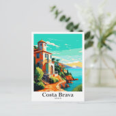 Costa Brava Spanien Vintage Travel Portrait Postkarte (Stehend Vorderseite)