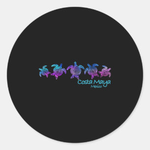Costa Maya Beach Design _ Tribal Turtle Geschenk Runder Aufkleber