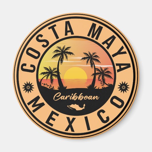 Costa Maya Mexico Retro Sunset Souvenirs Palme Tre Magnet (Vorne)
