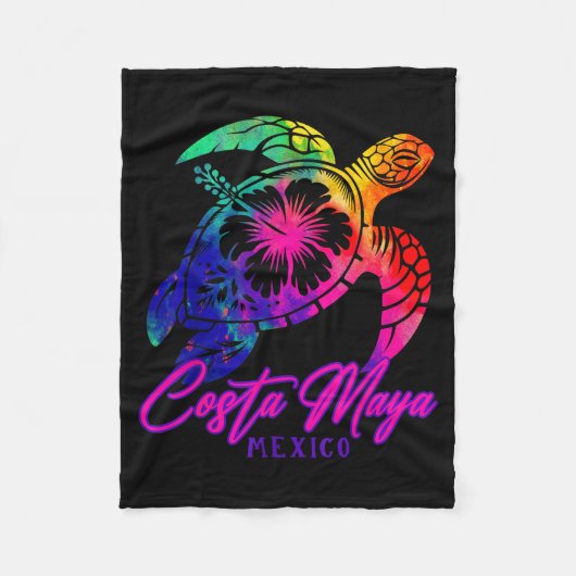 Costa Maya Mexico Tie Dye Sea Turtle Hibiscus Beac Fleecedecke (Vorderseite)