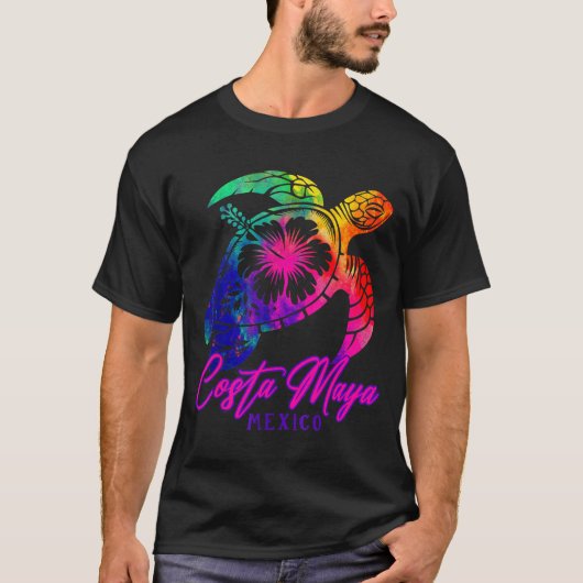Costa Maya Mexico Tie Dye Sea Turtle Hibiscus Beac T-Shirt (Vorderseite)