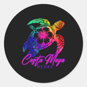 Costa Maya Mexiko Tie Dye Meeresschildkröte Hibisk Runder Aufkleber