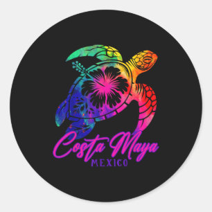 Costa Maya Mexiko Tie Dye Meeresschildkröte Hibisk Runder Aufkleber