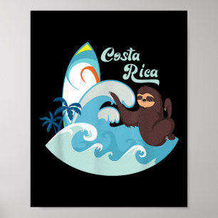 Costa Rica Beach Vacation Surf Sloth Souvenir Poster