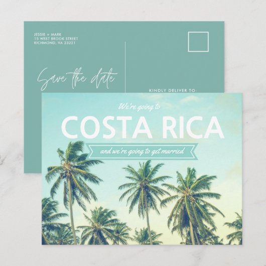 Costa Rica Beach Wedding rettet die Daten Ankündigungspostkarte (Vorne/Hinten)