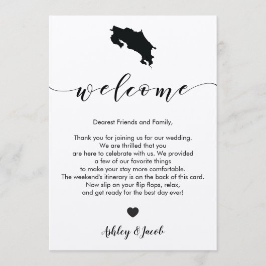 Costa Rica - Begrüßungsbrief und Reisekarte Programm (Vorderseite)