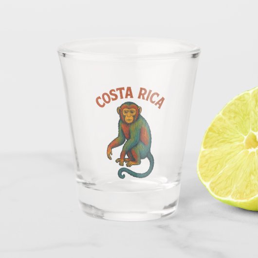 Costa Rica Bunter Affe Schnapsglas (Vorderseite)