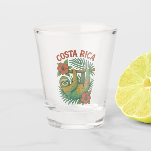 Costa Rica Farbiger Tropischer Faultier Schnapsglas (Vorderseite)