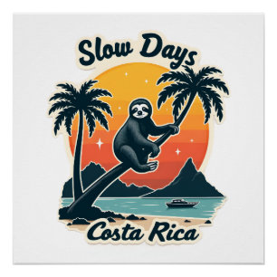 Costa Rica Faultier Vintage-Sonnenuntergang-Reisev Poster