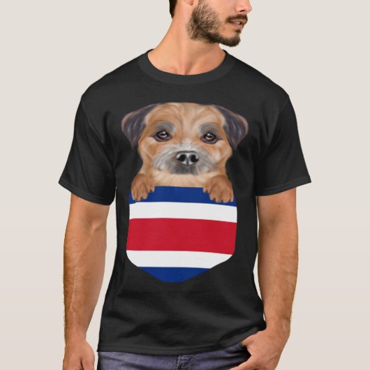 Costa Rica Flag Border Terrier Dog In Pocket T-Shirt (Vorderseite)