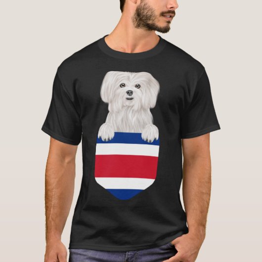 Costa Rica Flag Malteser Hund in Pocket T-Shirt (Vorderseite)