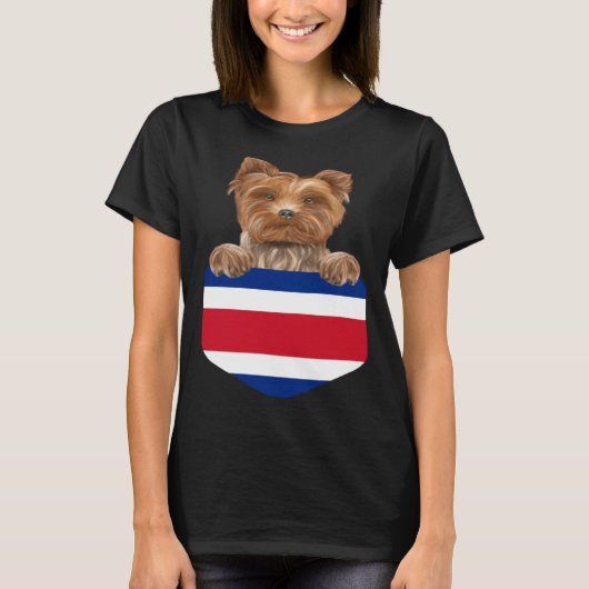 Costa Rica Flag Yorkshire Terrier Dog In Pocket T-Shirt (Vorderseite)
