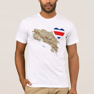 Costa Rica-Flaggen-Herz + Karten-T - Shirt