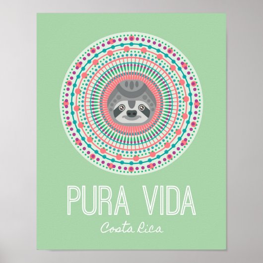 Costa Rica Green Sloth Mandala Art Print Poster (Vorne)