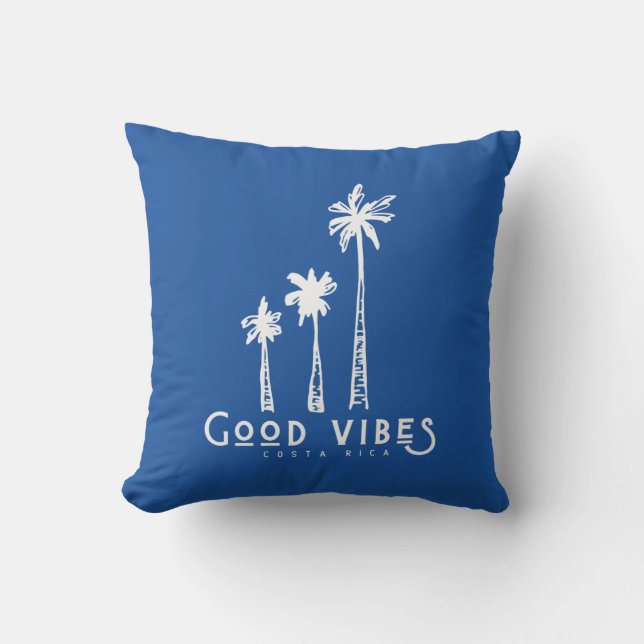 Costa Rica Gute Vibes Palm Tree Blauer Streifen Kissen (Vorderseite)