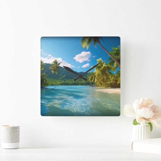Costa Rica Island Paradise Quadratische Wanduhr (Zuhause)