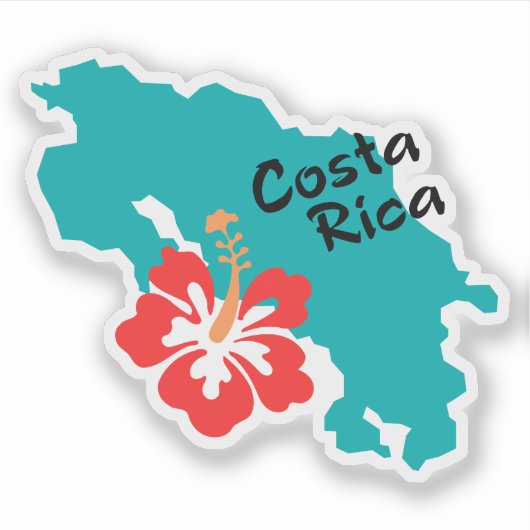 Costa Rica Karte Kontur mit Hibiskus Blume Aufkleber (Vorderseite)