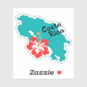Costa Rica Karte Kontur mit Hibiskus Blume Aufkleber (Blatt)