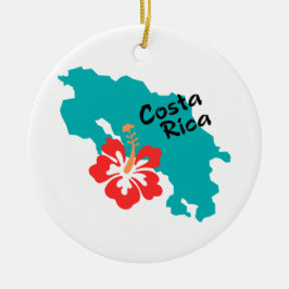 Costa Rica Karte mit Hibiskus Keramik Ornament