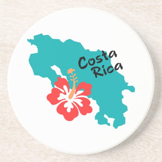 Costa Rica Karte mit Hibiskus Sandstein Untersetzer (Vorne)