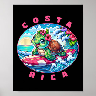 Costa Rica Mädchen Süß Surfen Meeresschildkröte  Poster