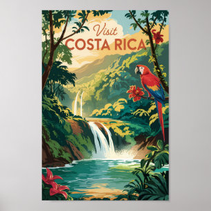 Costa Rica Papagei Illustration Reise Kunst Vintag Poster