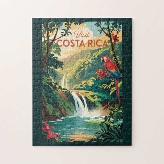 Costa Rica Papagei Illustration Reise Kunst Vintag Puzzle (Vertikal)