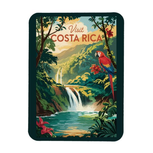 Costa Rica Parrot Illustration Travel Art Vintage Magnet (Vertikal)