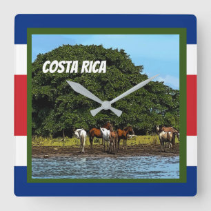 Costa Rica - Pferde am Wasser Quadratische Wanduhr