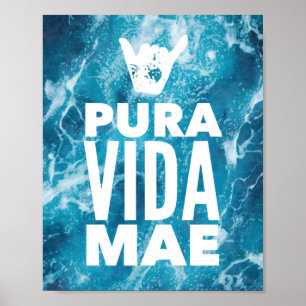 Costa Rica Pura Vida Mae Shaka Sign Surfing Poster