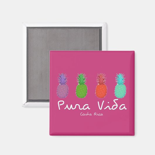 Costa Rica Pura Vida Pineaple Magnet | Rosa (Vorderseite/Rückseite)