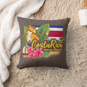 Costa Rica Retro große Katze Vintage Flagge Souven Kissen