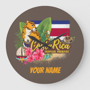 Costa Rica Retro große Katze Vintage Flagge Souven Wanduhr