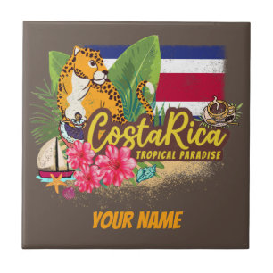Costa Rica Retro Großkatze Vintage-Flagge Souvenir Fliese
