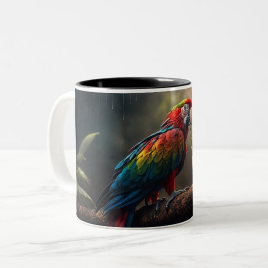 Costa Rica Scarlet Macaw Tasse: Tropenkaffee Bliss Zweifarbige Tasse (Vorderseite Links)