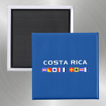 Costa Rica Segel Flaggen dunkel Magnet<br><div class="desc">Zeigt den Namen des Landes Costa Rica in weißem, modernem Text und mit farbenfrohen nautischen Signal-Flaggen geschrieben. Die Hintergrundfarbe ist blau. Schönes Souvenir für die Bewohner von Costa Rica, San Jose, Zentralamerika, Touristen, Öko-Touristen, Besucher, Kreuzfahrtschiffe Passagiere, Strand und Wasser Liebhaber, wie Segler, Seemänner, Boote, Surfer, Schnorchel. Erleben Sie das Gefühl...</div>