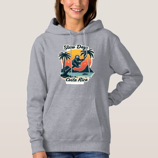 Costa Rica Sloth Vintage Sunset Travel Vector Shir Hoodie (Vorderseite)