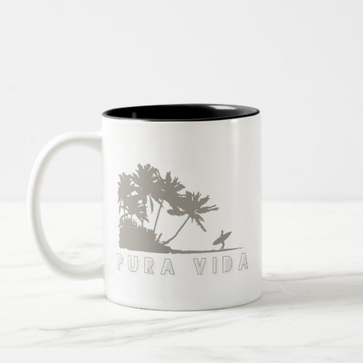 Costa Rica Surfer Pura Vida Zweifarbige Tasse (Links)