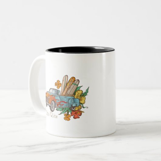 Costa Rica Surfer Zweifarbige Tasse (Vorderseite Links)