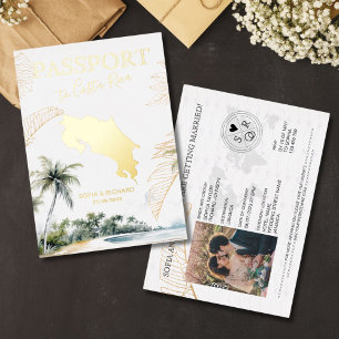 Costa Rica Zielort Hochzeit Reisepass Gold Folieneinladung