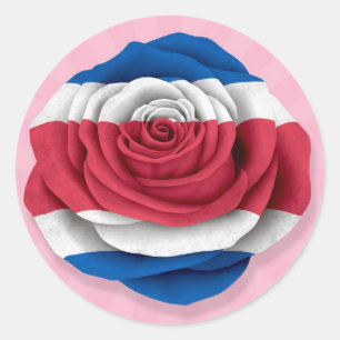 Costa Rican Rosen-Flagge auf Rosa Runder Aufkleber