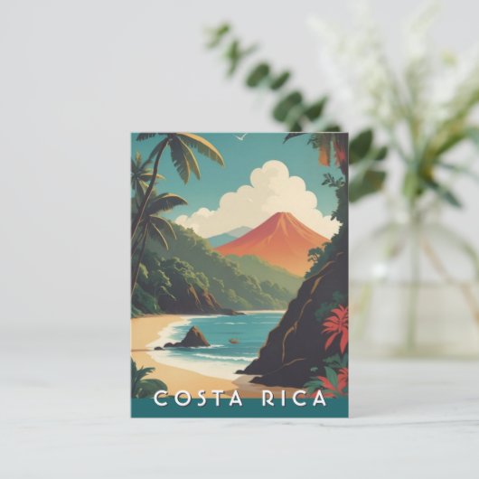 Costa Rice Retro Reisen Volcano Beach Souvenir Postkarte (Stehend Vorderseite)
