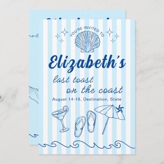 Costal Beach Bachelorette Zielort Party Einladung (Vorne/Hinten)