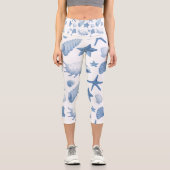 Costal blue seashells pattern capri leggings (Vorderseite)