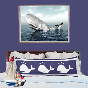 Costal Nautical Navy BLAU White WHALE Body Pillow Seitenschläferkissen