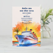 Costal Seascape Beach Kreuzfahrt Hochzeit Einladung (Stehend Vorderseite)
